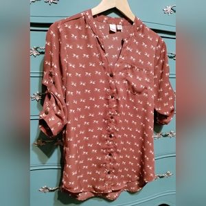 Pretty pink button down bird shirt